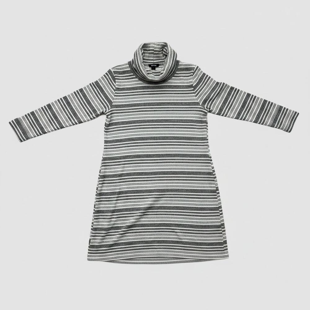 Tacera Gray White Striped‎ Sweater Dress Cowl Neck Long Sleeve XL